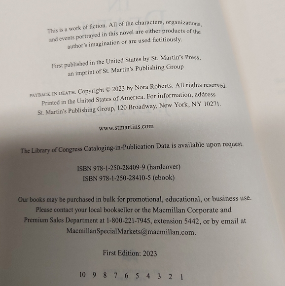 J.D. Robb Payback In Death Hardcover Book 2023 - Picture 2 of 3